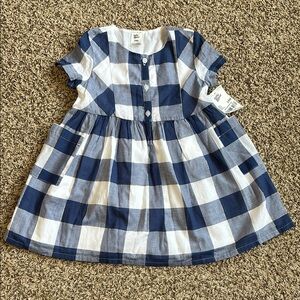 OshKosh B’gosh Blue White Buffalo Plaid Checkered Baby Girl Dress Size 24m New